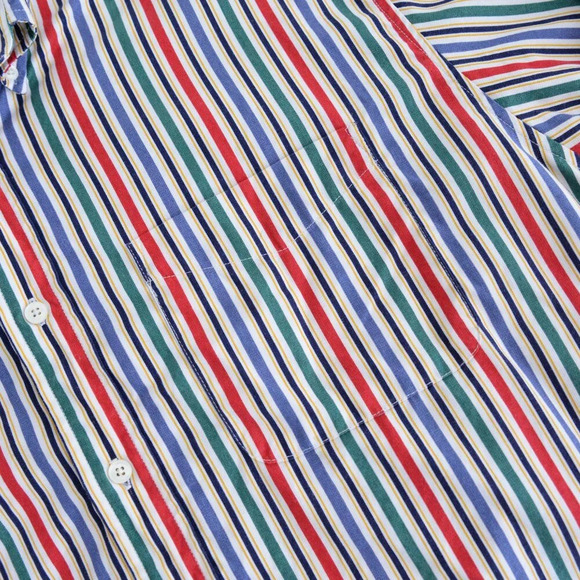 Vintage 90S Dockers Blue And Green Stripe 100% Cotton Button Down Dress Shirt - Picture 9 of 10